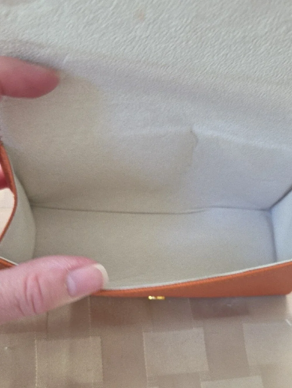 Tory Burch Orange Saffiano Eyeglasses Case with Gold Logo, EUC
